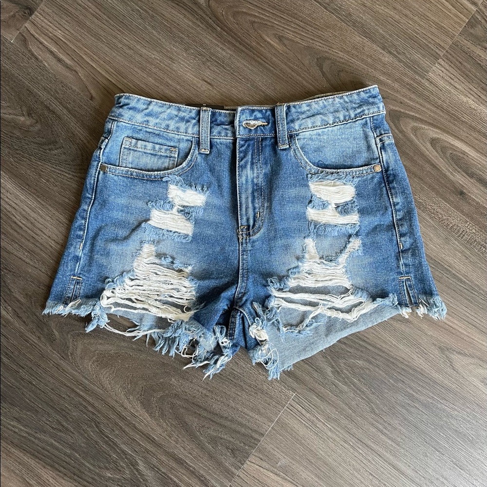 New 🌟 8th Of LA Distressed High Waist Denim Jean Shorts Faded Medium